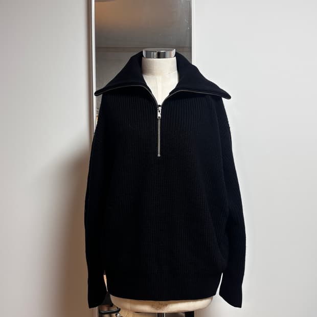(W) 코스 울 코튼 하프 집업 점퍼 블랙 니트 (L사이즈)