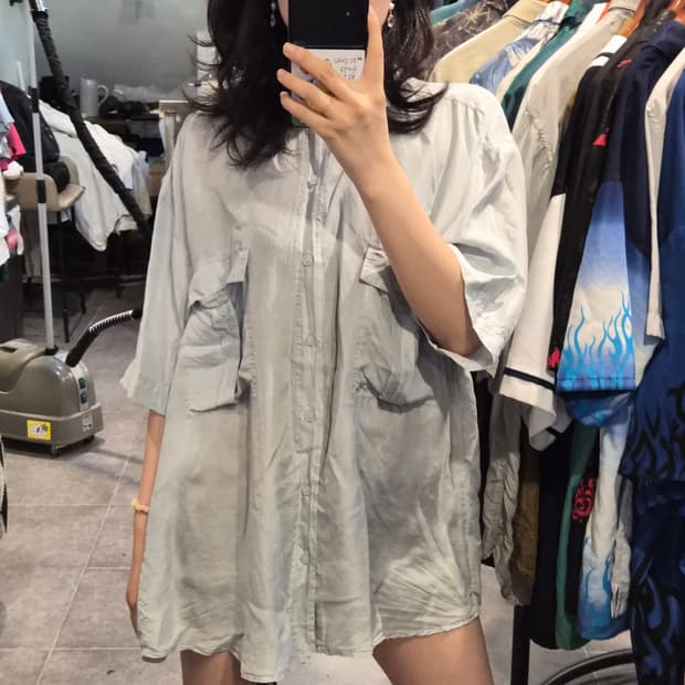 [NO.9] 빈티지 실크 반팔 셔츠 실버