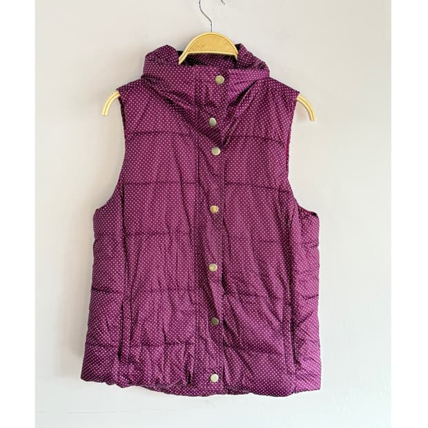 올드네이비 일본빈티지 도트 조끼패딩 도트패딩 땡땡이 포도색