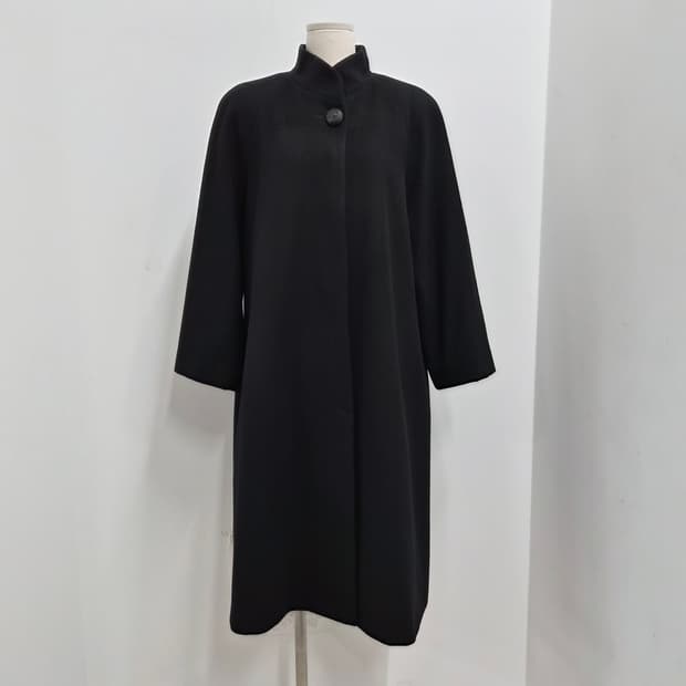 캐시미어100 하이넥 라글란 블랙 롱코트