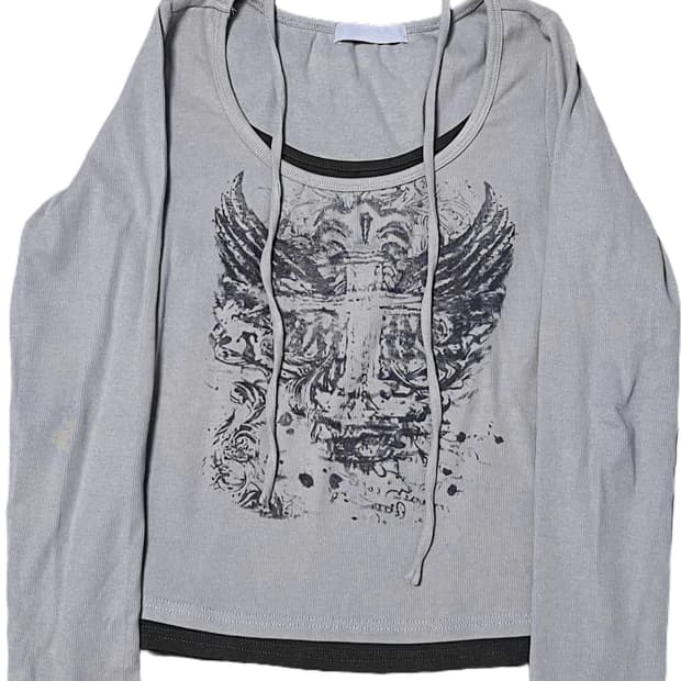 미사용)히니츠키) y2k 키미 레이어드 배색 엔젤윙티(그레이)