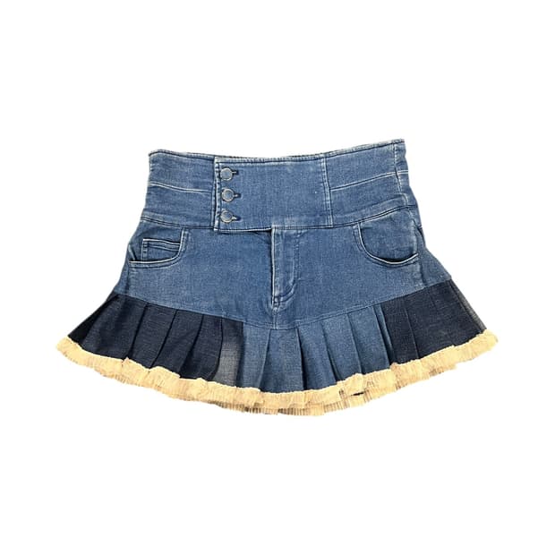 JPN 리워크 데님 버튼포인트 플리츠 미니스커트 OS