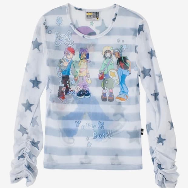 유쓰배쓰 YB x Oliwa Mesh Graphic Stripe Top