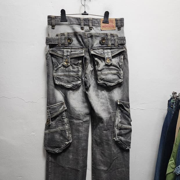 뱅뱅 y2k 와이드 카고바지 흑청 데님