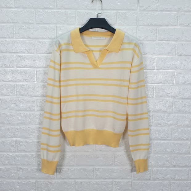 [F]올리브데올리브 오픈카라 배색 니트