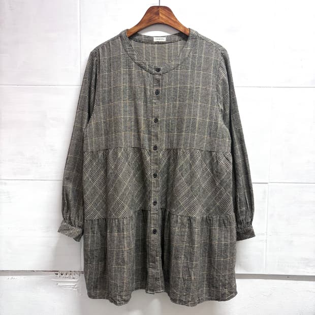 noannu 코튼 캉캉 모리걸 체크 블라우스 미니원피스 