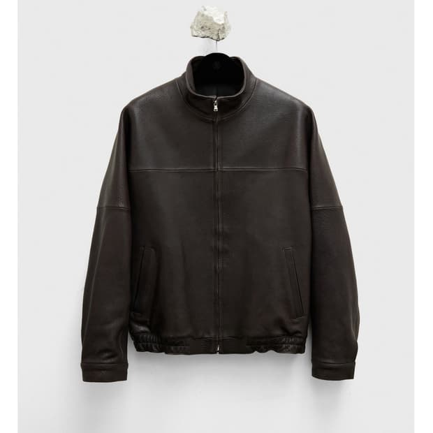 유스 하이넥 레더 블루종