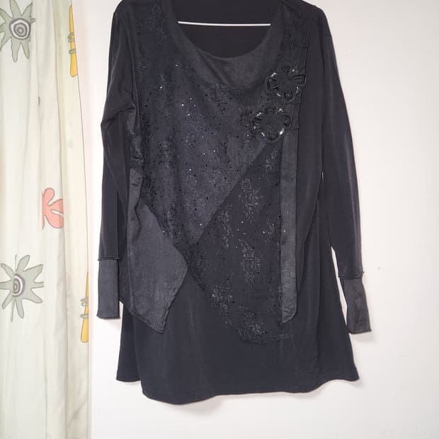 빅사이즈 블랙 레이스  장미 롱티 (88~99)