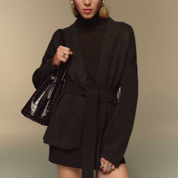 리포메이션 Meg 가디건코트 다크 브라운 니트 랩 울 가디건