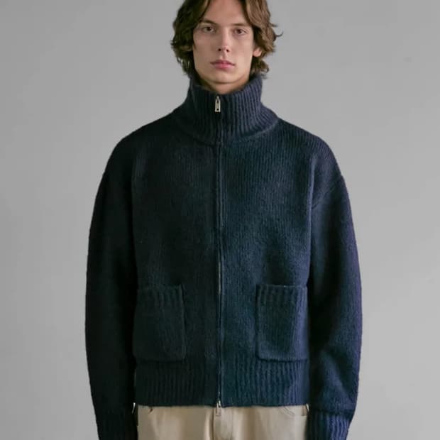 인더스트 투웨이 하이넥 풀집업 니트 네이비