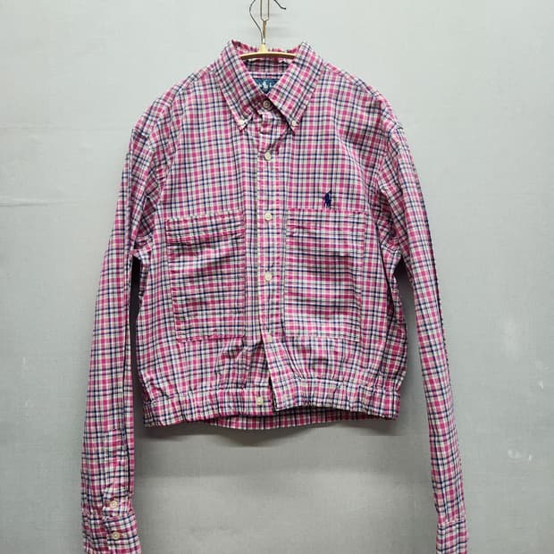 폴로랄프로렌 로고 투 빅포켓 체크 리폼 크롭셔츠 M
