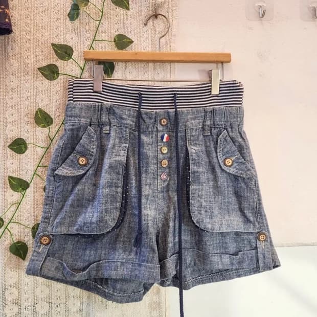 일본빈티지 모리걸 도트 반바지 큐롯 팬츠 데님 y2k