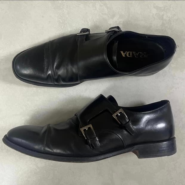 prada brushed leather double monk strap