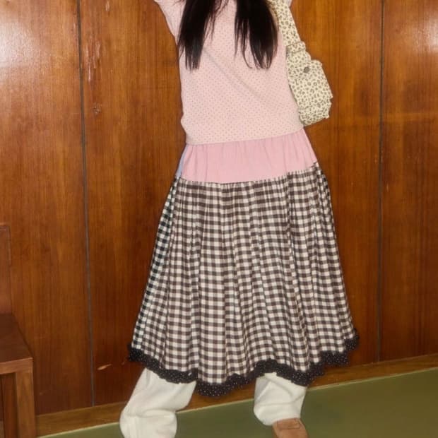 샤키리 체크 스커트 