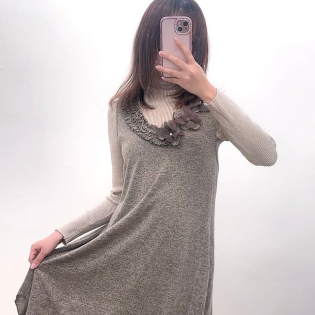 모리걸 레이어드 코코아 플라워 원피스