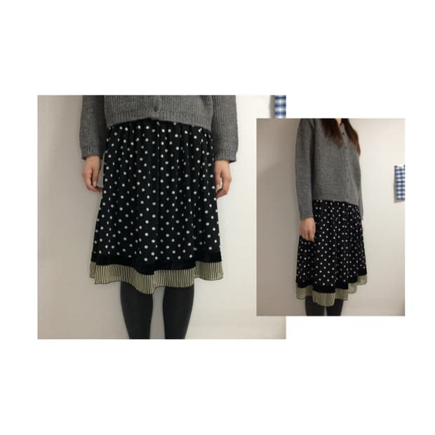 스나오 쿠와하라 블랙 도트 땡땡이 스커트