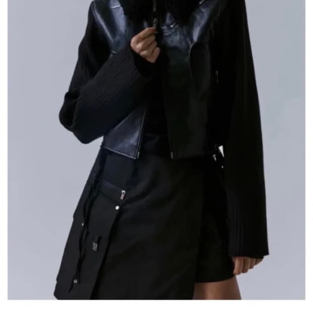 (새상품) 트리밍버드 니트 소매 레더 자켓