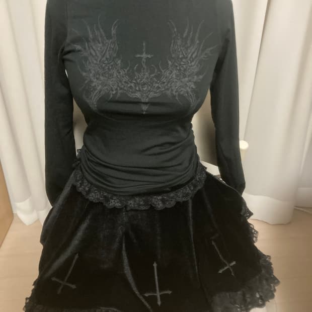 고스고딕고스로리 셋업 피소녀 목폴라,십자가벨벳스커트