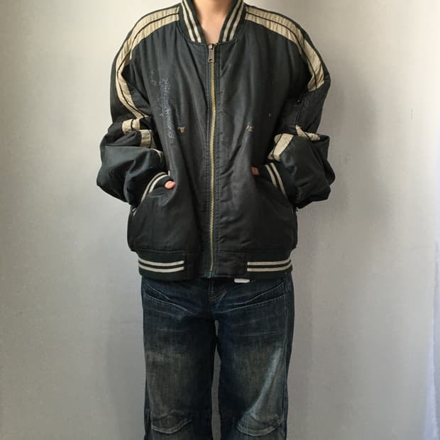 Oriental printing point bomber jacket