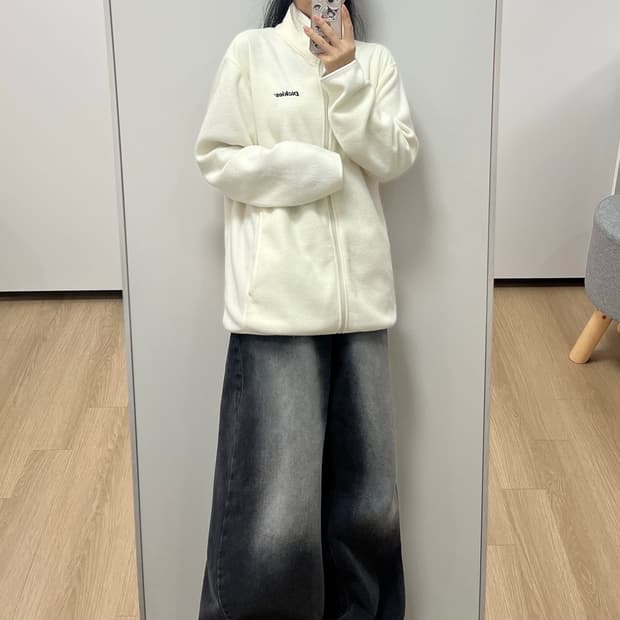 디키즈 자수로고 크림 플리스 후리스 집업