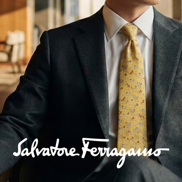 살바토레 페라가모 옐로우 강아지 모티브 넥타이 8.8cm A+등급 G23