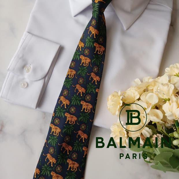 발망 실크 네이비 호랑이&야자수 넥타이 9.5cm A+등급 A19155
