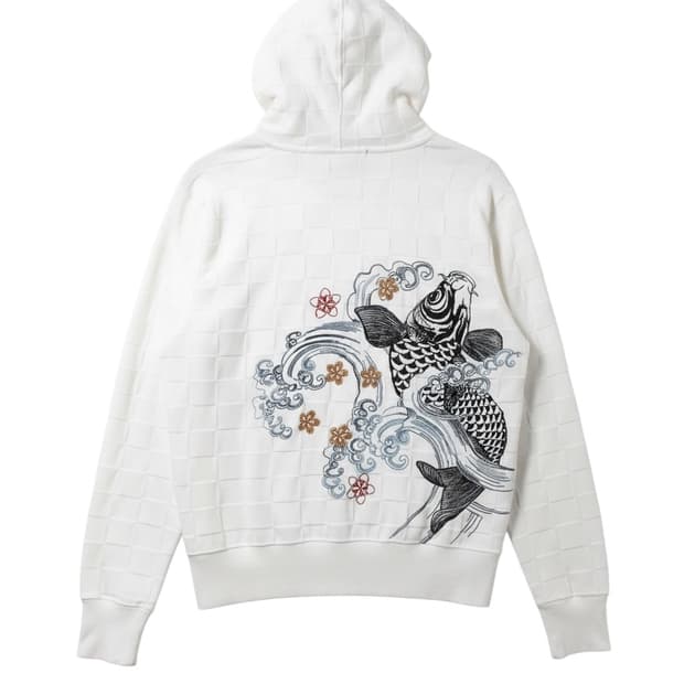 카라쿠리 타마시 체커보드 koi 자수 후디