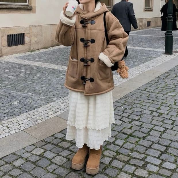 스웨이드 무스탕 떡볶이 후드 코트