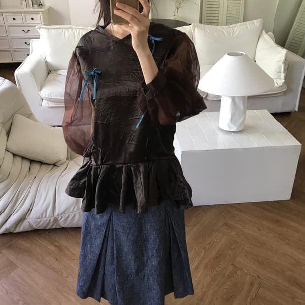 vintage brown ribbon blouse