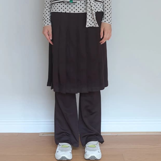 노컨텐츠 져지 플리츠 스커트 팬츠_다크 브라운 M