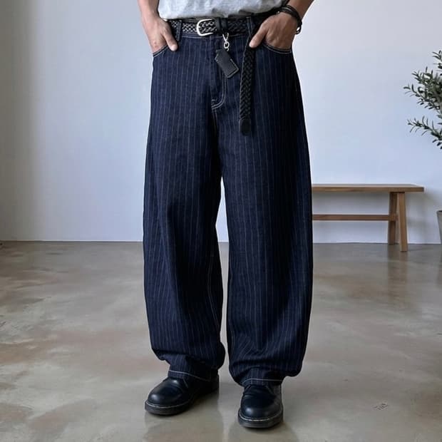 핀터 스트라이프 데님 팬츠