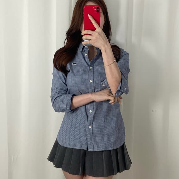 라코스테 체크패턴 블랙와펜 셔츠