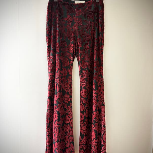 플레어 버건디 벨루어 팬츠