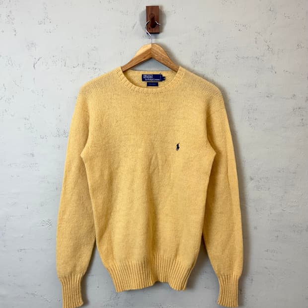 폴로랄프로렌 90s JPN 빈티지 라운드 울 니트 옐로우