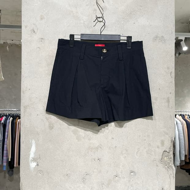 비비안 웨스트우드 레드라벨 블랙 백 포켓 코튼 하프 팬츠