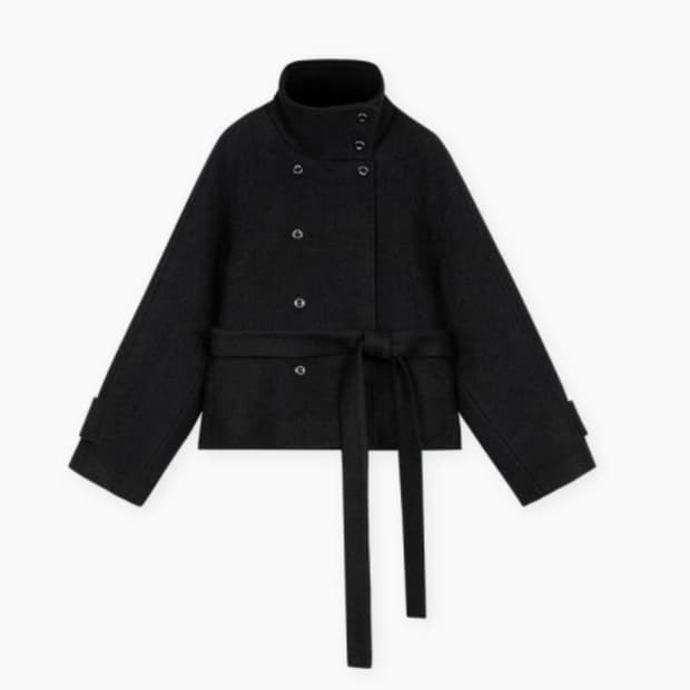 베이델리 허리끈 울 숏 코트 하이넥