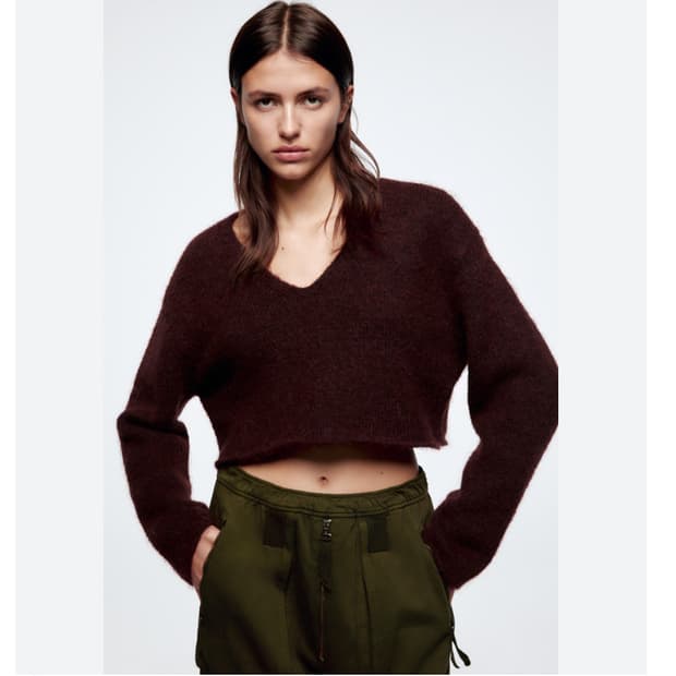 M) ZARA 자라 크롭 브이넥 니트 스웨터