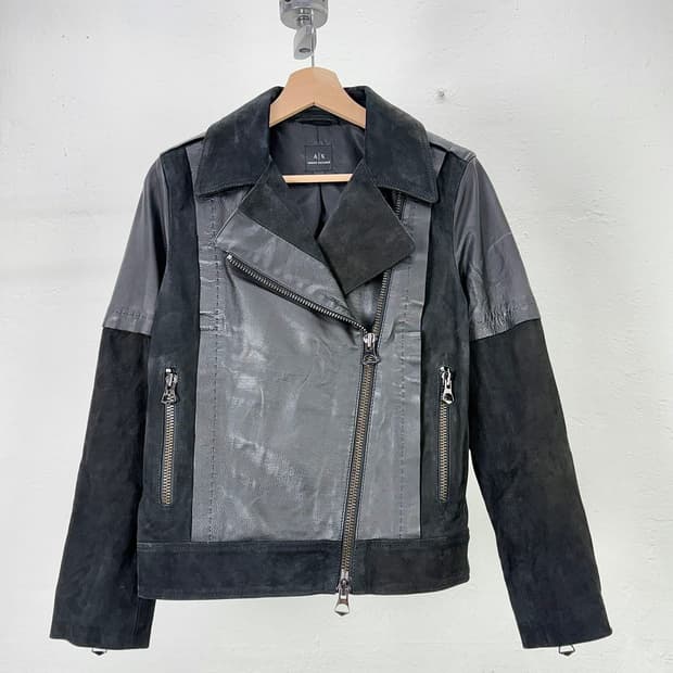 아르마니 익스체인지 먼스 레더 트리미 라이더 자켓