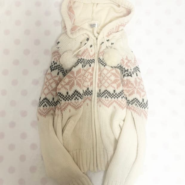 일본빈티지 폼폼이 노르딕 딸기초코 니트 후디