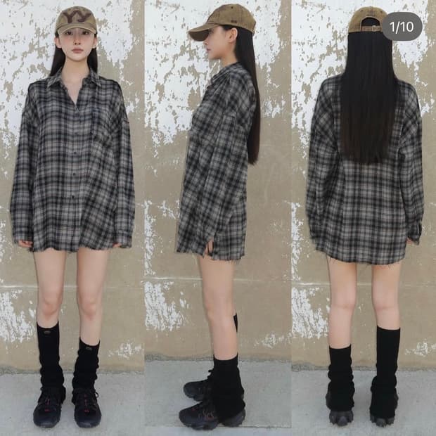 유프로젝트 yue 빈티지 체크셔츠 브라운