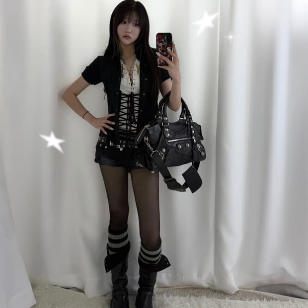 데일리펑크와투케 락시크 코르셋 아일렛 딱붙 코디세트 