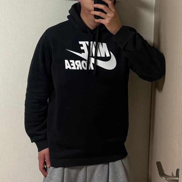 정품 나이키 코리아 빅로고 블랙 기모 후드티