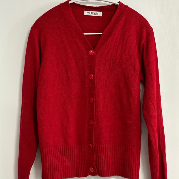 레드 컬러 브이넥 빈티지 가디건