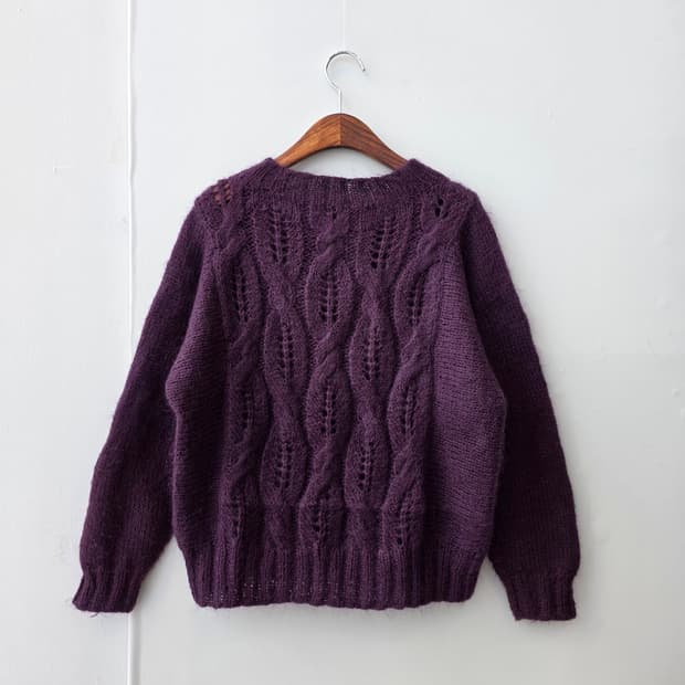 퍼플 헤어리 케이블 니트
