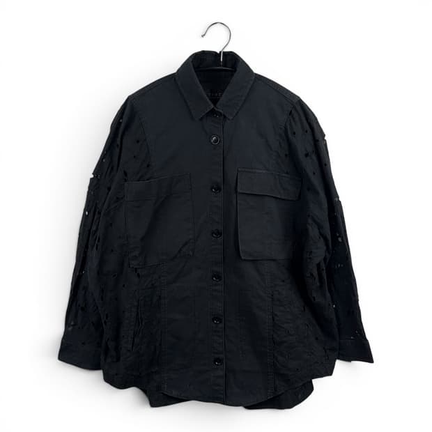 (F) 한섬타임 우먼스 펀칭 셔츠 버튼 자켓 블랙