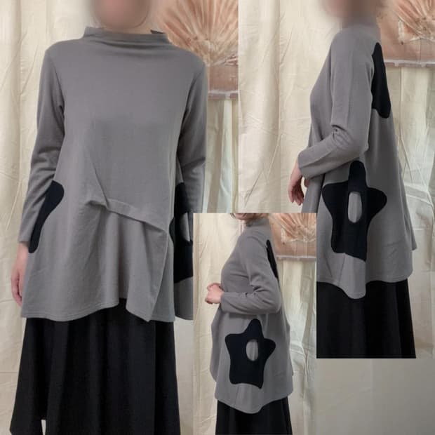 비정형 핀턱 울 플라워 디테일 셔츠