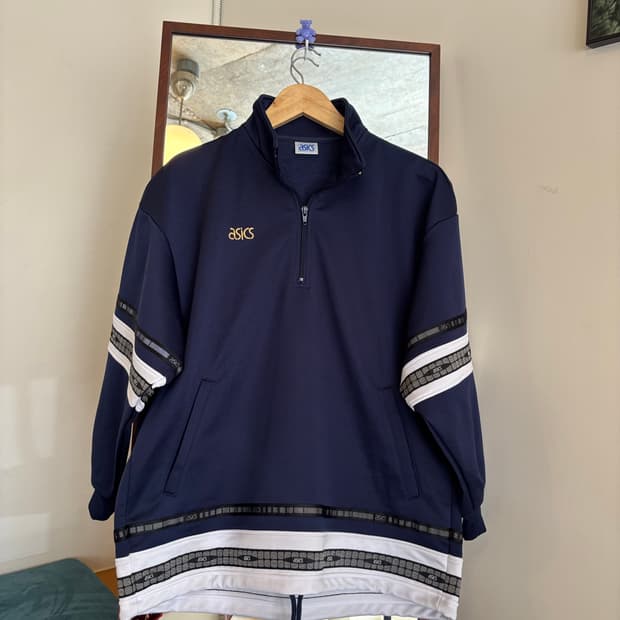 아식스 네이비 하프집업 트랙탑