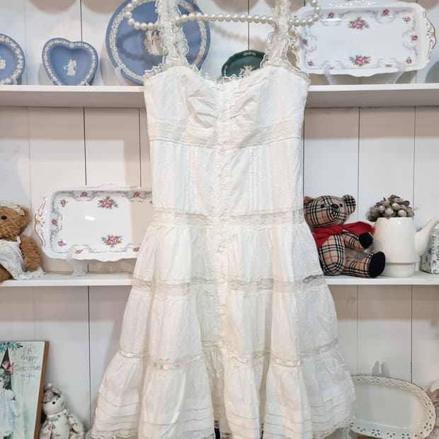 LIZ LISA(리즈리사)원피스 화이트 코튼 펀칭 레이스 캉캉 원피스