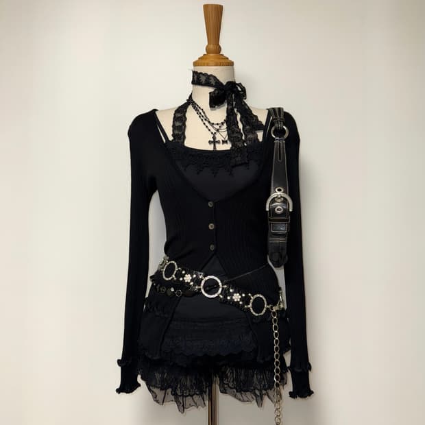 프릴 데일리 블랠 니트가디건