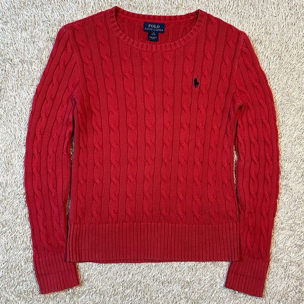 폴로 랄프로렌 신형 네이비포니 케이블 코튼 꽈배기 니트 레드